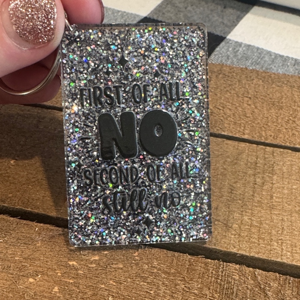 Glitter Keychain with Black Lettering